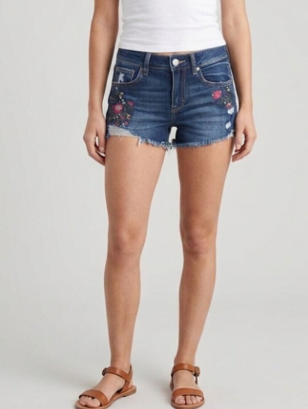 American Eagle Embroidered Floral Next Level Stretch Jean Shorts Women’s Sz 0
